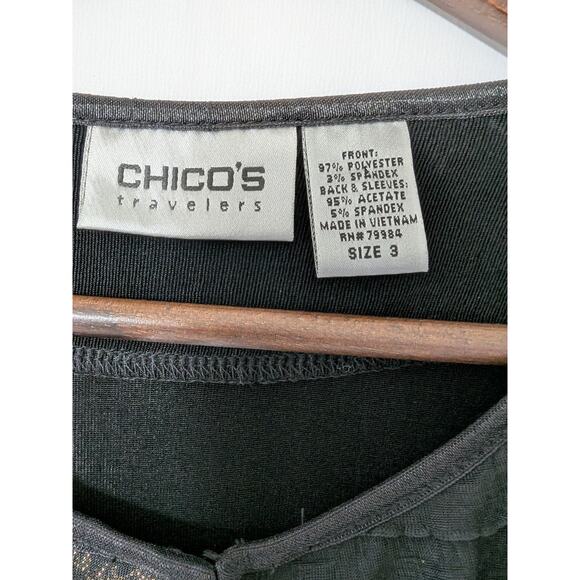 Chico's Cardigan Black Gold Metallic Slinky Ruffle Tiered Size 3 Long Sleeves - Picture 4 of 7